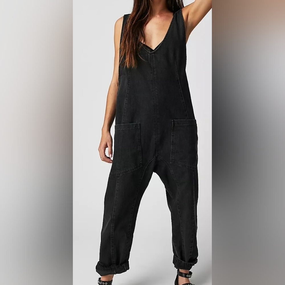 Free People High Roller Denim Jumpsuit